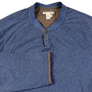 Carbon 2 Cobalt Henley Shirt Long Sleeve Heather Blue Preppy Casual Mens Large